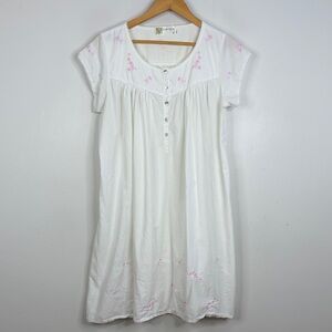 Cotton Nightgown Womens XL White Short Sleeve Pink Floral Heritage Victoriana
